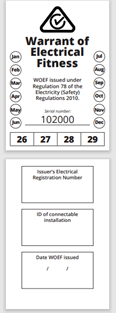 Warrant of electrical fitness sticker example